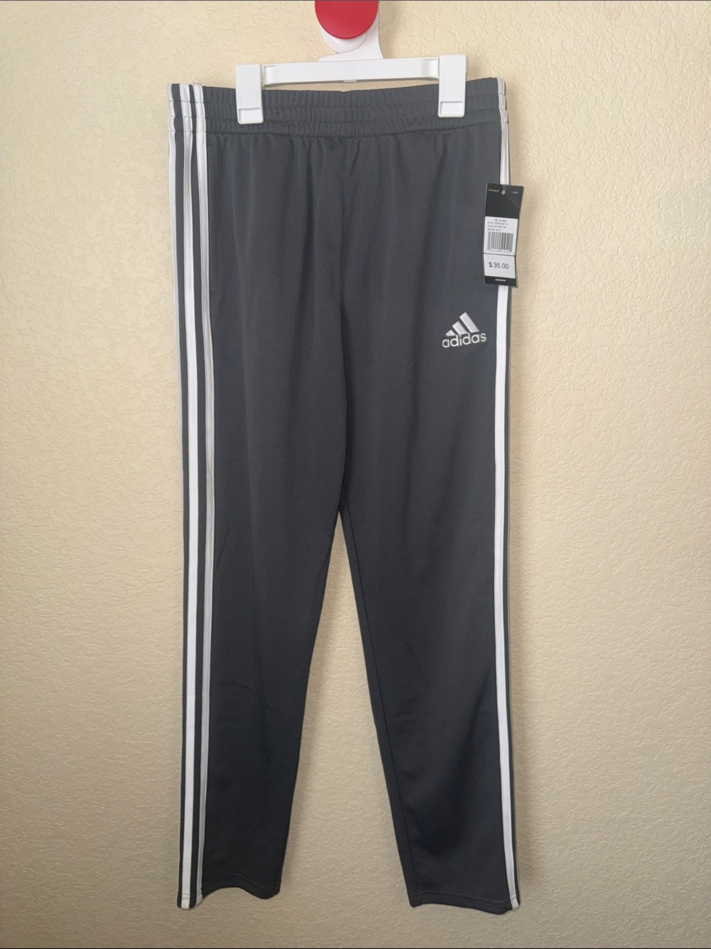 NWT Adidas Boys XL 18-20 Gray 3 Stripe Athletic Track Pants